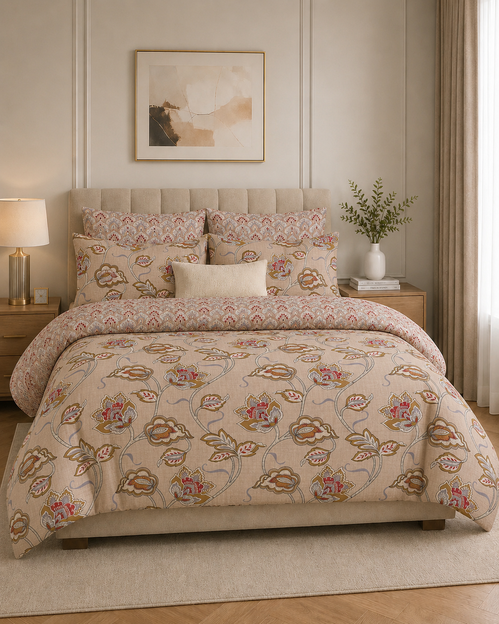 Comforter & Duvet Cover - Beige Floral Vine