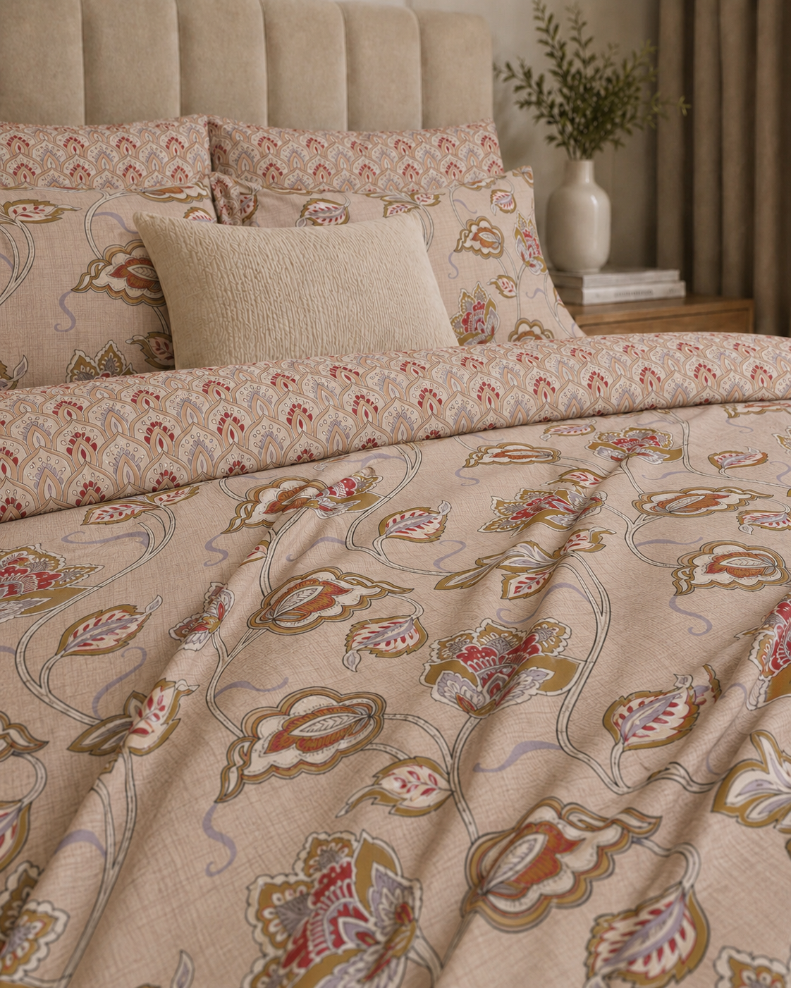 Comforter & Duvet Cover - Beige Floral Vine