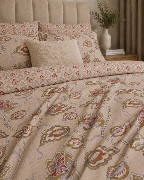 Comforter & Duvet Cover - Beige Floral Vine
