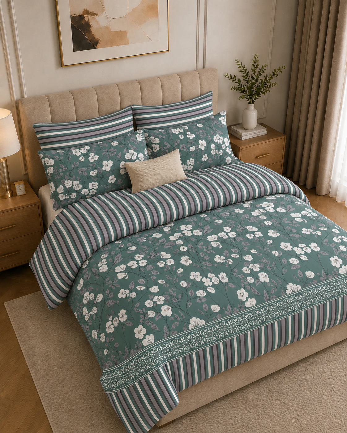 Comforter & Duvet Cover - Teal Blossom Stripe